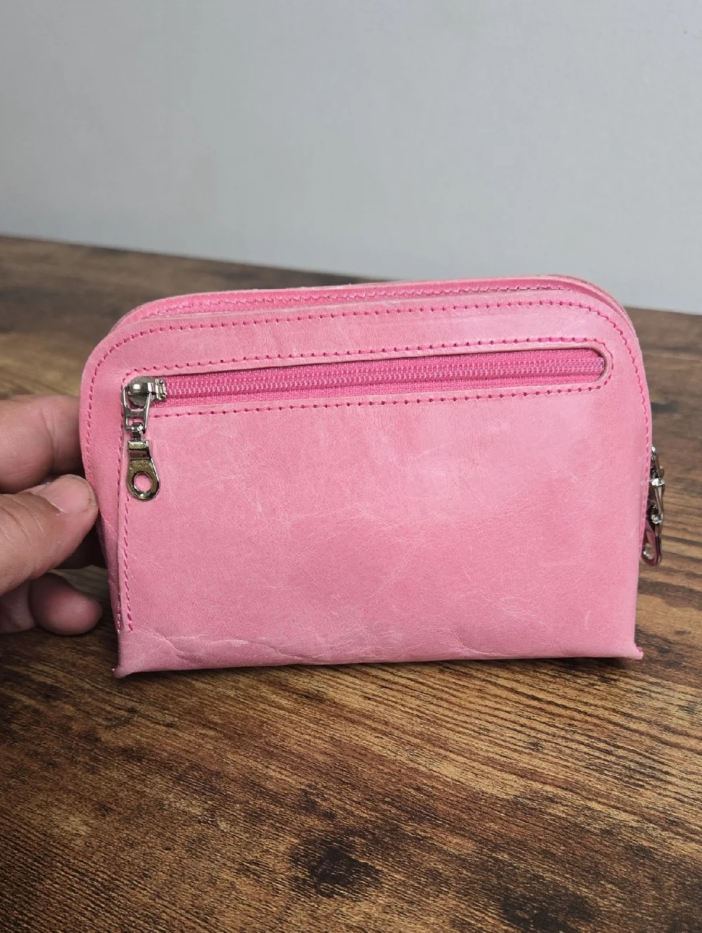 Abas Pink Leather Cosmetic Pouch Stylish Small Travel Makeup/Pouch Bag Euro Boho